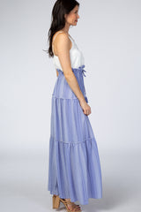 Blue Striped Tiered Maxi Dress
