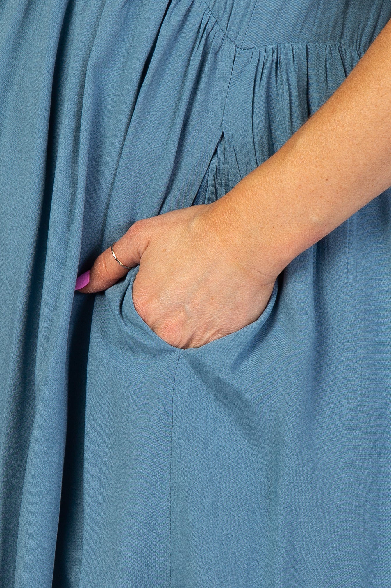 Blue Embroidered Maternity Midi Dress