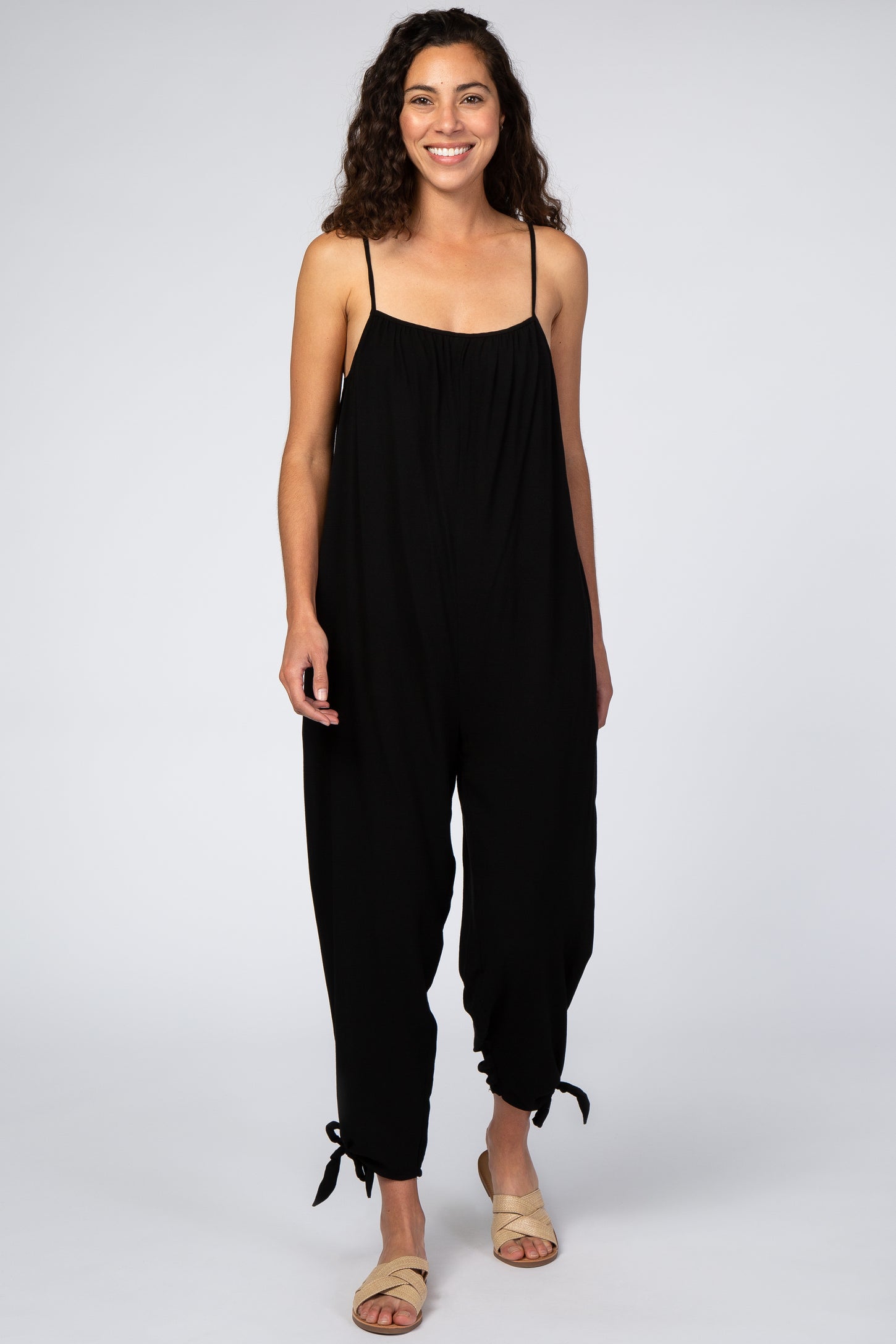 Black Tie Detail Relaxed Jumpsuit– PinkBlush
