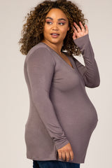 Grey Basic Long Sleeve Plus Maternity Top