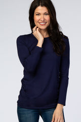 Navy Blue Long Sleeve Ruched Fitted Top