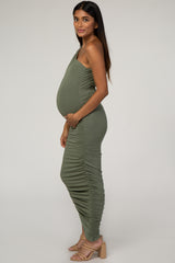 PinkBlush Olive Ruched One Shoulder Maternity Dress