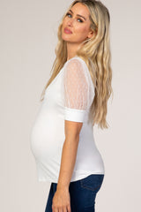 White Mesh Sleeve Maternity Top