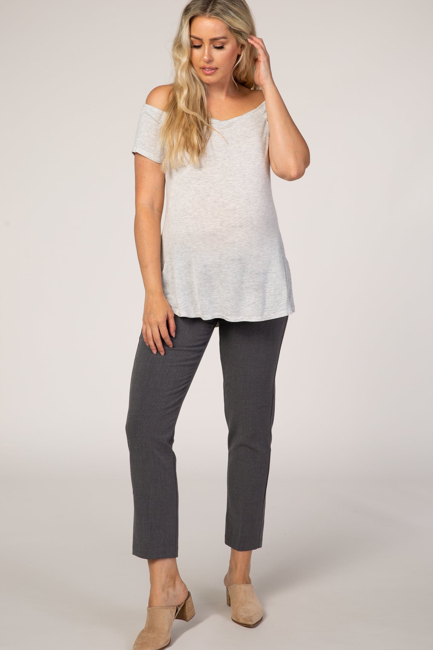 grey maternity dress pants Taqqpue Maternity Dress Pants Casual Solid Color Wide Leg Lounge Trousers Over The Belly Stretchy Work Slack Pregnancy Pants