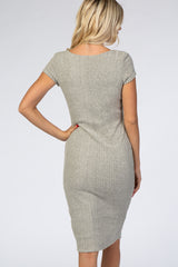 Grey Ribbed Knit Fitted Dress