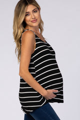 Black Striped Round Neck Maternity Tank Top