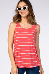 Coral Striped Round Neck Maternity Tank Top