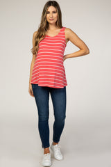 Coral Striped Round Neck Maternity Tank Top