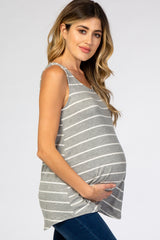 Heather Grey Striped Round Neck Maternity Tank Top