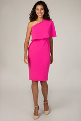 PinkBlush Fuchsia One Shoulder Overlay Fitted Maternity Dress