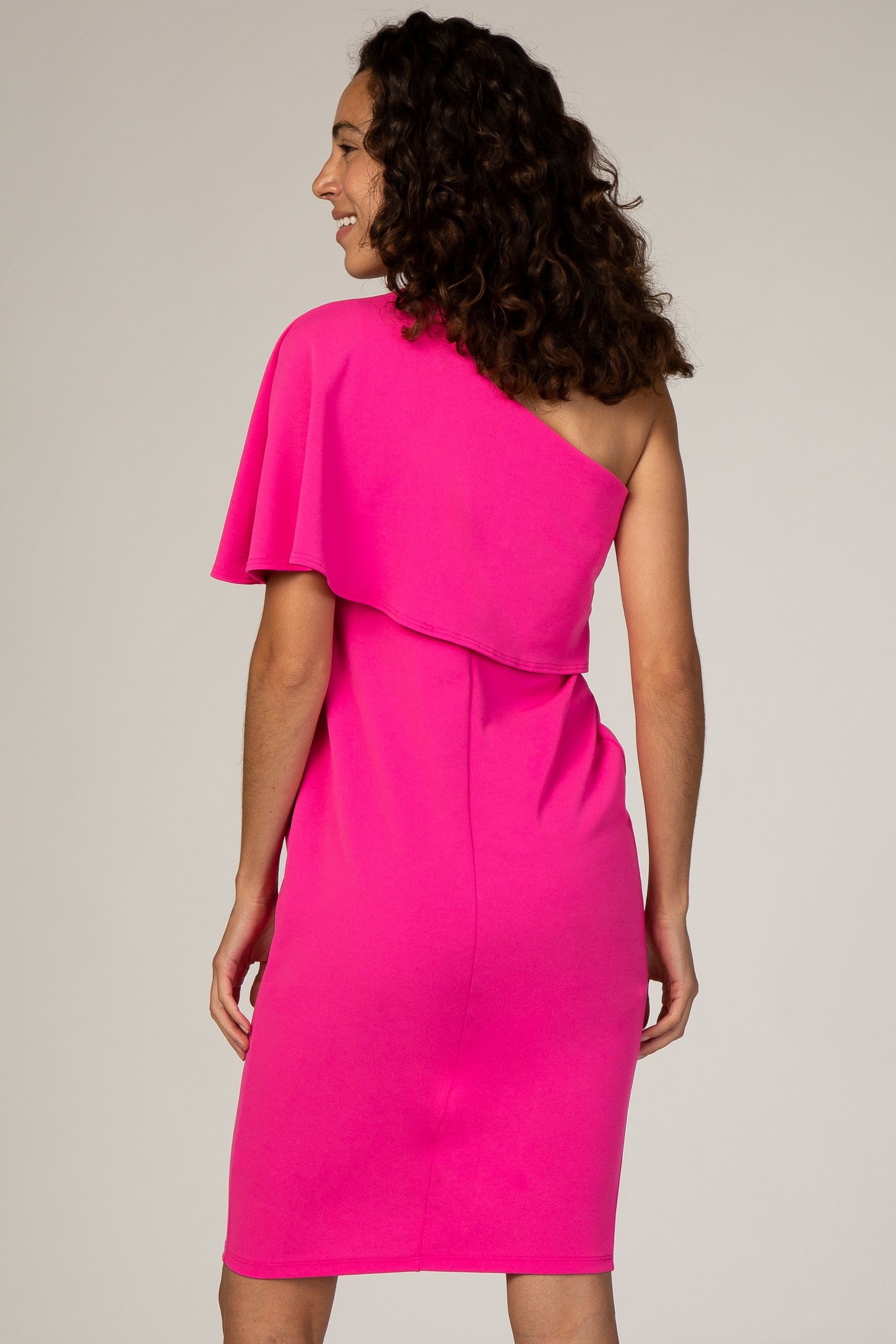 PinkBlush Fuchsia One Shoulder Overlay Fitted Dress