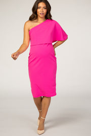 PinkBlush Fuchsia One Shoulder Overlay Fitted Maternity Dress