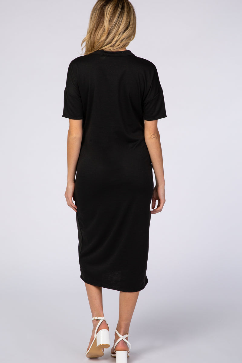 Black Short Sleeve V-Neck Button Detail Maternity Midi Dress – PinkBlush