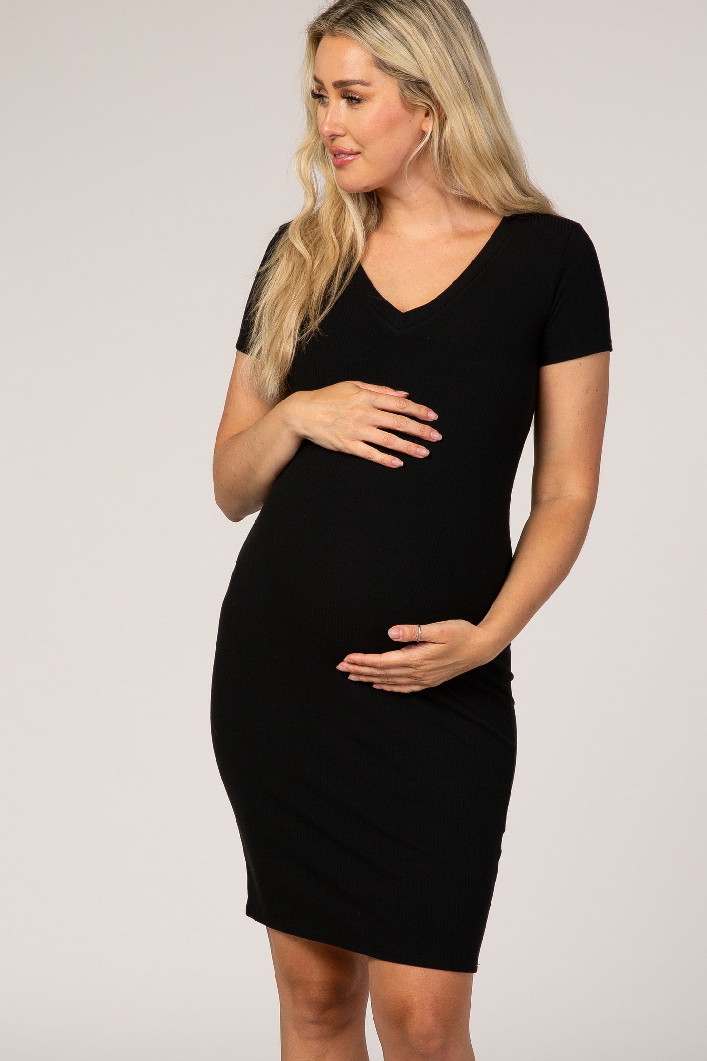 Black Ribbed Maternity Dress