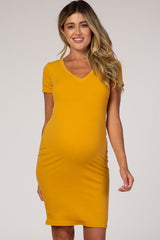 Mustard Ribbed Maternity Dress