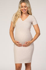 Taupe Ribbed Maternity Dress