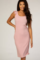 Pink Flounce Sleeve Ribbed Dress