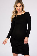 Black Long Sleeve Ruched Maternity Dress