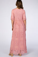 Pink Crochet Overlay Maxi Dress