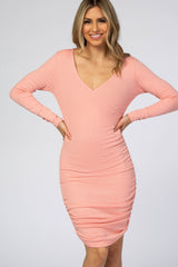 PinkBlush Salmon Ribbed Fitted Nursing Dress