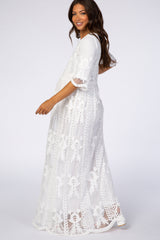 White Crochet Overlay Maternity Maxi Dress