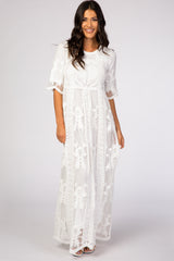 White Crochet Overlay Maxi Dress