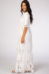 White Crochet Overlay Maxi Dress