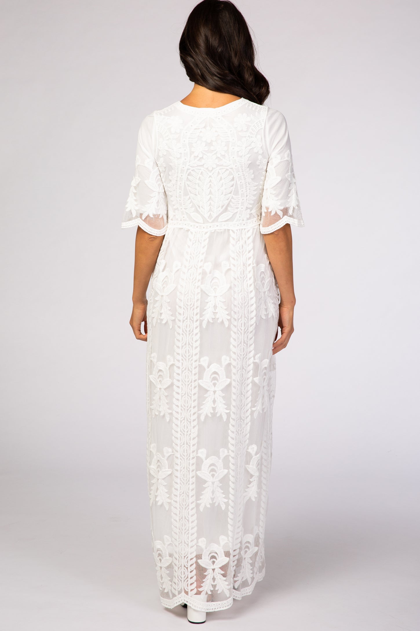 White Crochet Overlay Maxi Dress PinkBlush White Crochet Overlay Maxi Dress PinkBlush