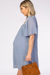 Light Blue Swiss Dot Mock Neck Maternity Dress