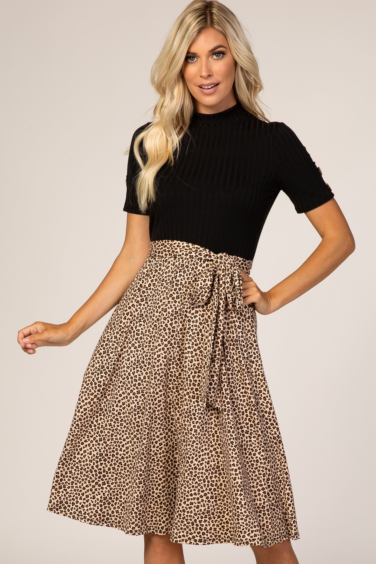 Black Animal Print Colorblock Dress– PinkBlush