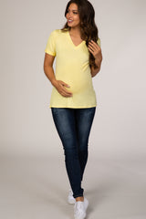 Yellow V-Neck Cuff Sleeve Maternity Top