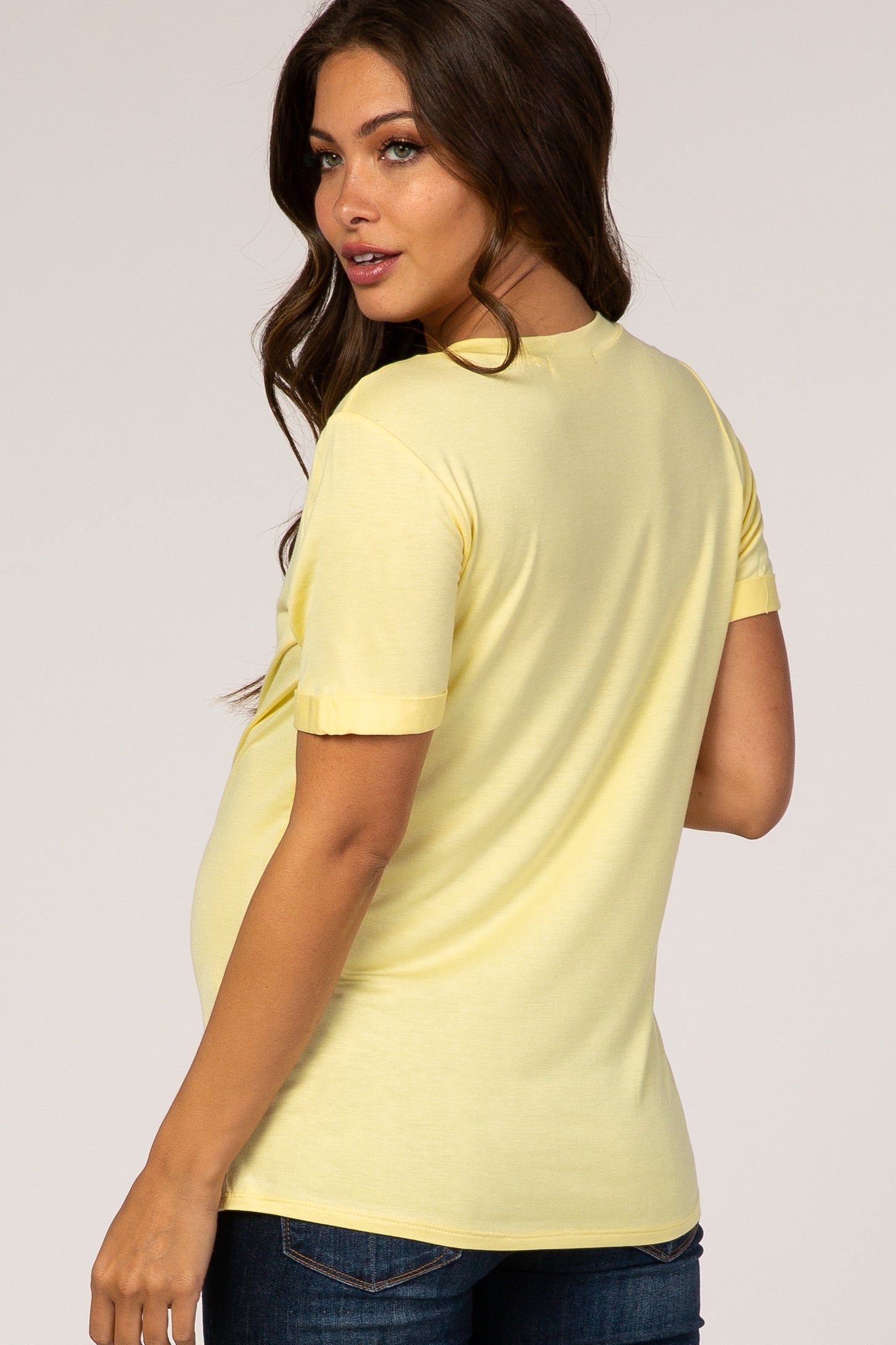 Yellow V-Neck Cuff Sleeve Maternity Top