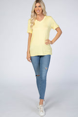 Yellow V-Neck Cuff Sleeve Top