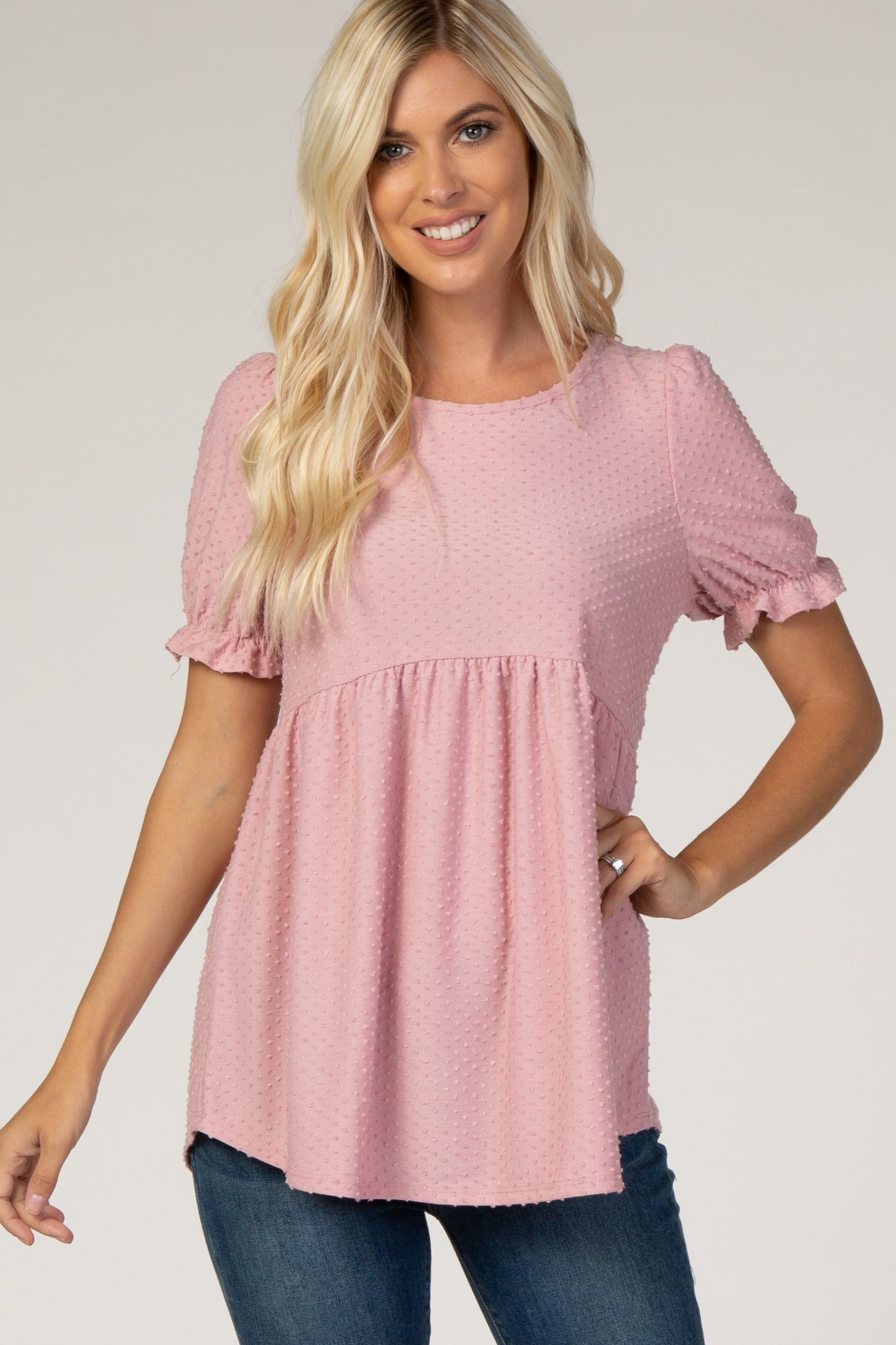 PinkBlush Checker Print Oversized Maternity Blouse – Short Sleeve Top For Pregnancy