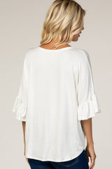 Ivory V-Neck Button Down Ruffle Sleeve Top
