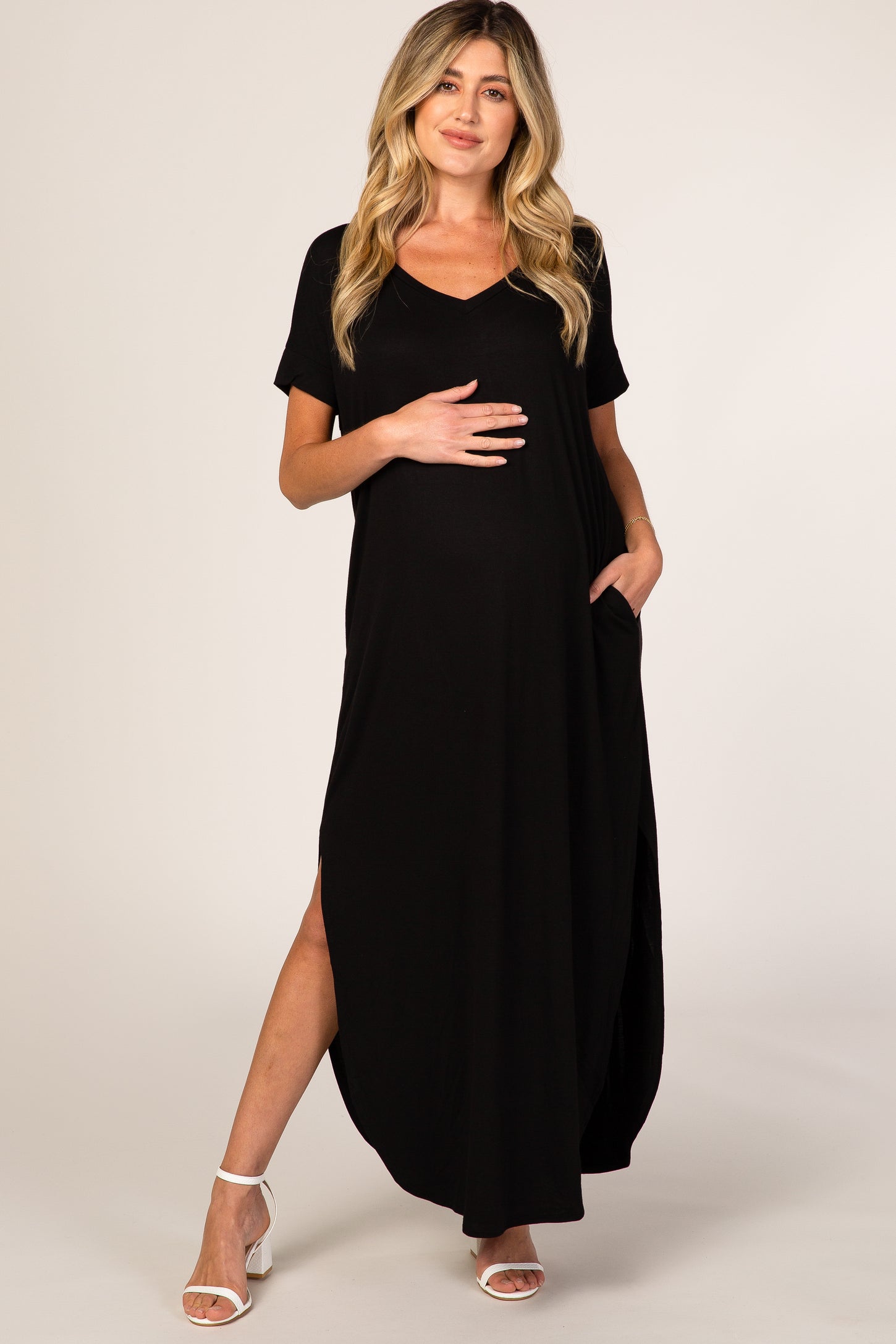 Black Side Slit Maternity Maxi Dress– PinkBlush