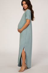 Emerald Green Side Slit Maternity Maxi Dress