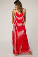 Red Striped Cami Strap Maxi Dress