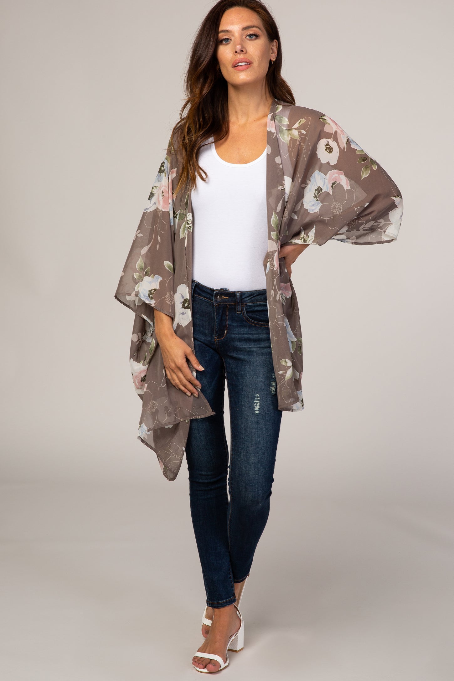 Grey Floral Sheer Maternity Cover Up