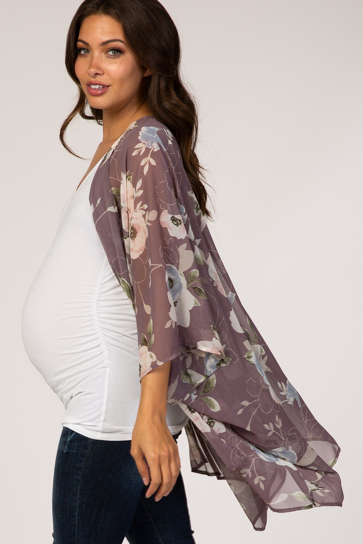 Lavender Floral Sheer Maternity Cover Up PinkBlush