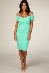 PinkBlush Mint Solid Off Shoulder Maternity Fitted Dress