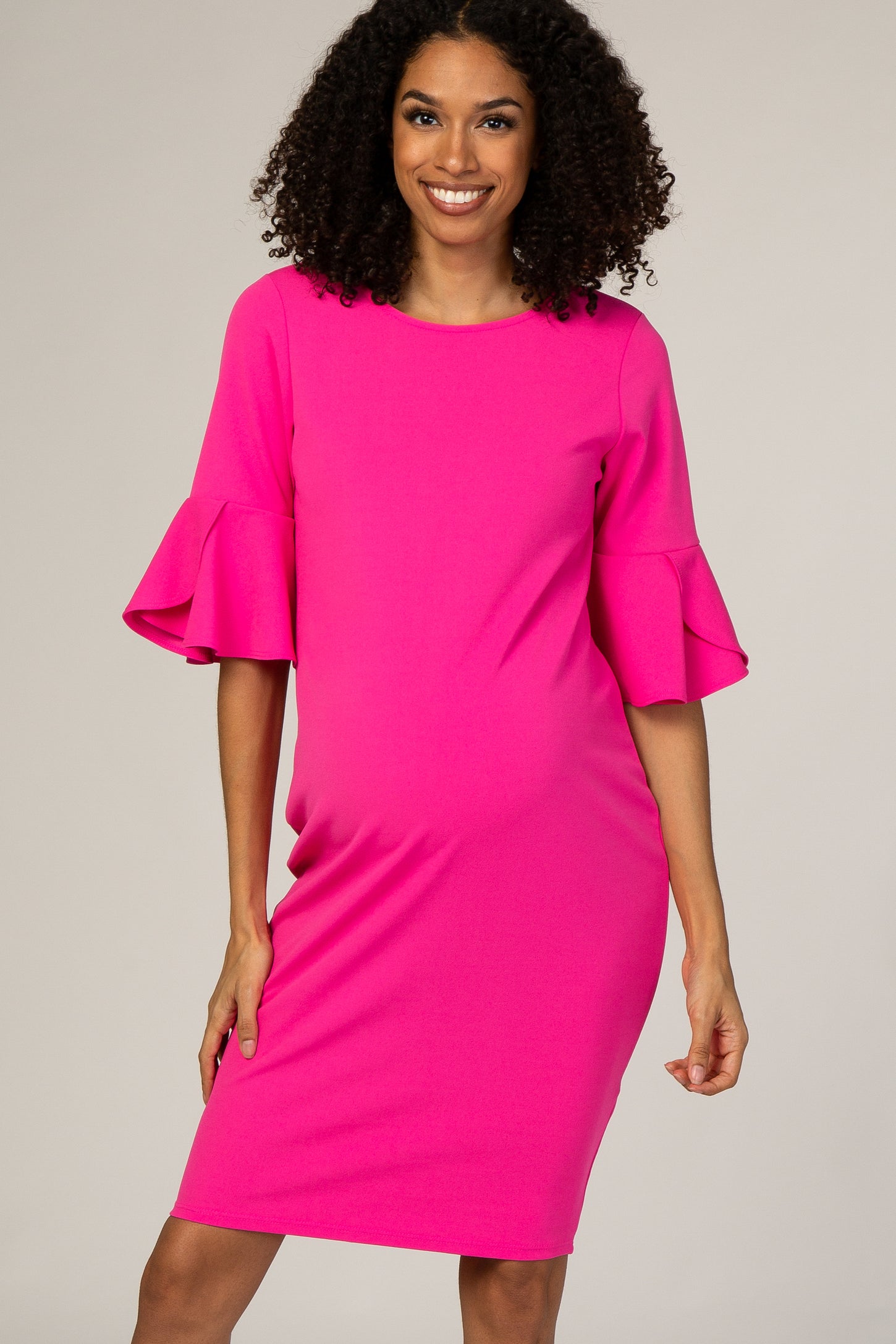 PinkBlush Fuchsia Fitted Ruffle Sleeve Maternity Dress