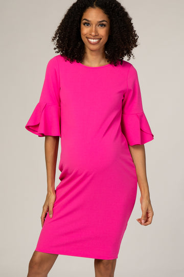 PinkBlush Fuchsia Fitted Ruffle Sleeve Maternity Dress