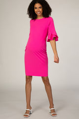 PinkBlush Fuchsia Fitted Ruffle Sleeve Maternity Dress