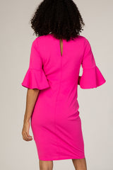 PinkBlush Fuchsia Fitted Ruffle Sleeve Maternity Dress