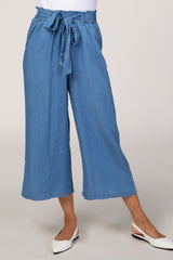Blue Paper Bag Waist Cropped Pants