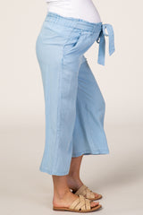 Light Blue Paper Bag Waist Cropped Maternity Pants