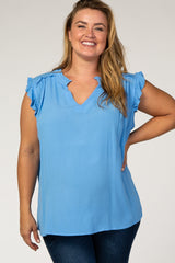 Blue Flutter Sleeve Plus Maternity Top
