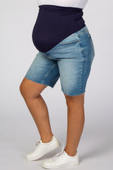 Blue Raw Hem Maternity Plus Jean Shorts