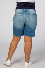 Blue Raw Hem Maternity Plus Jean Shorts